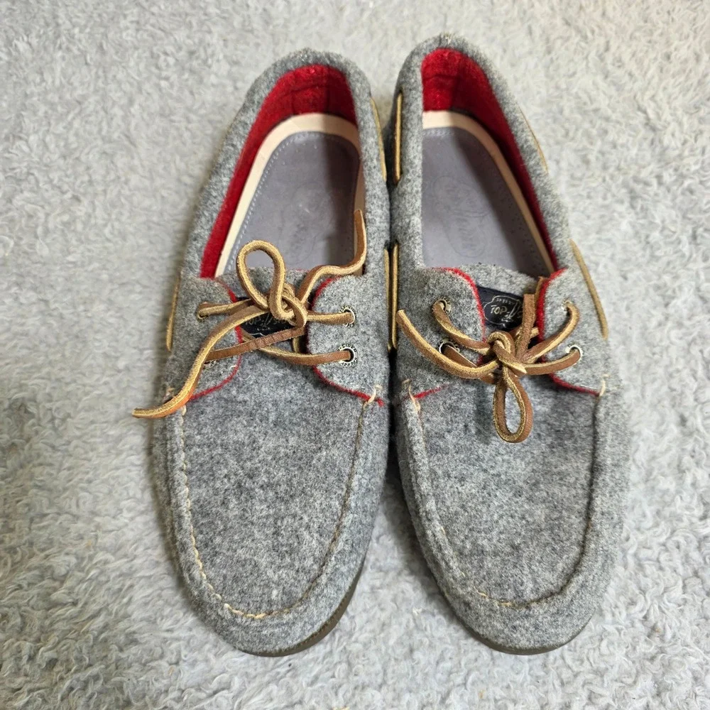 Sperry Top Sider Men Wool Outer & Lined Boat Shoes Gray Red Size‎ 10 M STS10059